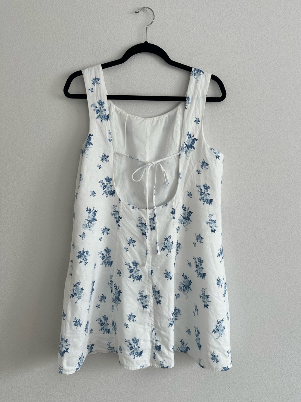 Reformation 100% Linen Coquette White Blue Floral Mini Dress Size 10 Euro Summer - Picture 3 of 9